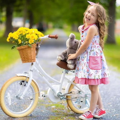 Glerc Little Molly 12 Inch Kids Retro Girls Bike for 2-13 Year Old with Wicker Basket & Stabilisers/Kickstand, Multiple Colors