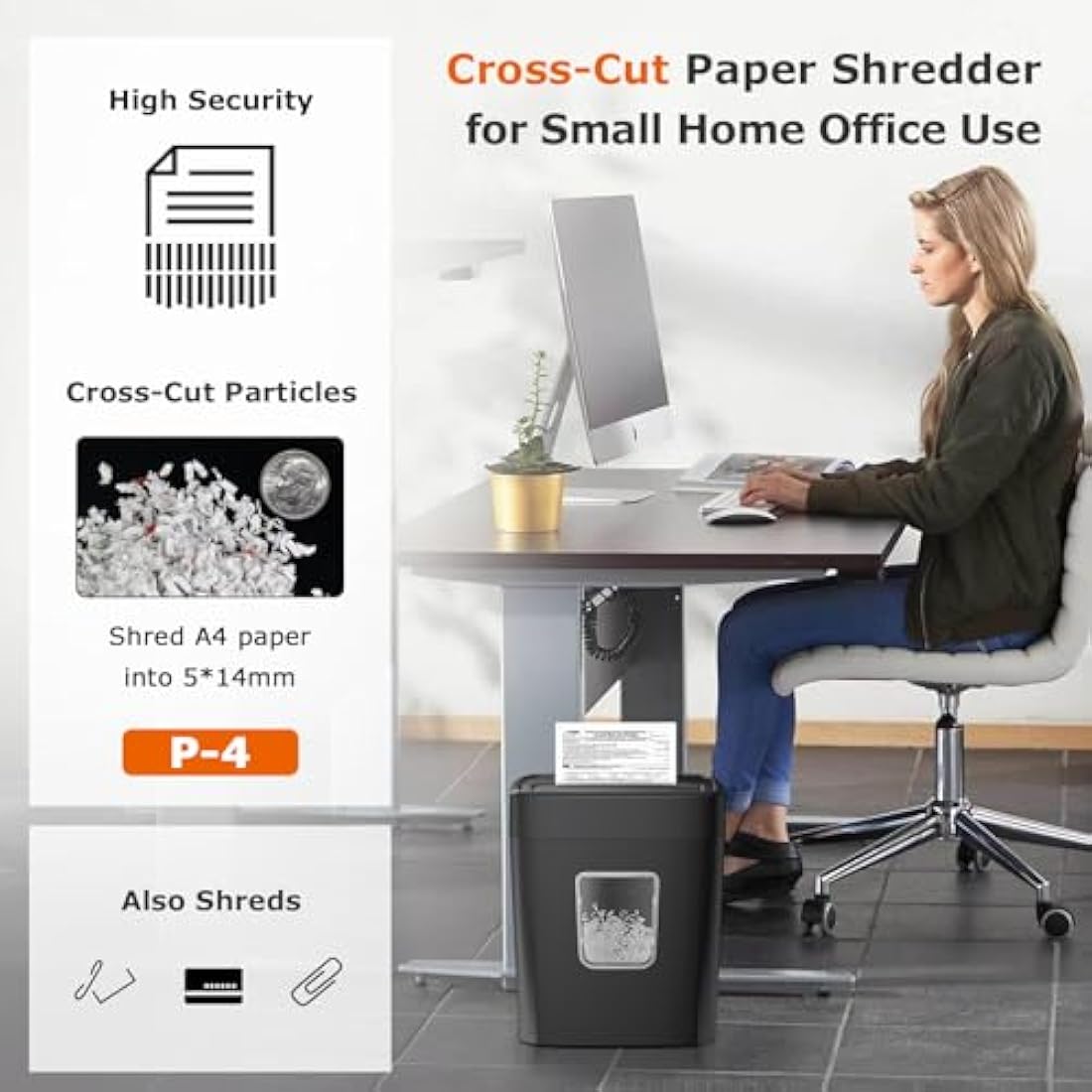 Bonsaii 8-Sheet Cross-Cut Paper Shredder for Home Office, P-4 Security, Shreds Credit Cards, Staples, Paper Clips, Overheat Protection, Easy Jam Clearance, 16L Bin (C261-C NEW)