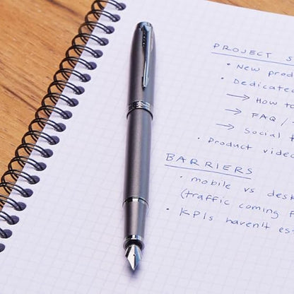 Parker IM Monochrome Fountain Pen | Gun Metal Finish and Trims | Medium Nib | Blue Ink | Gift Box