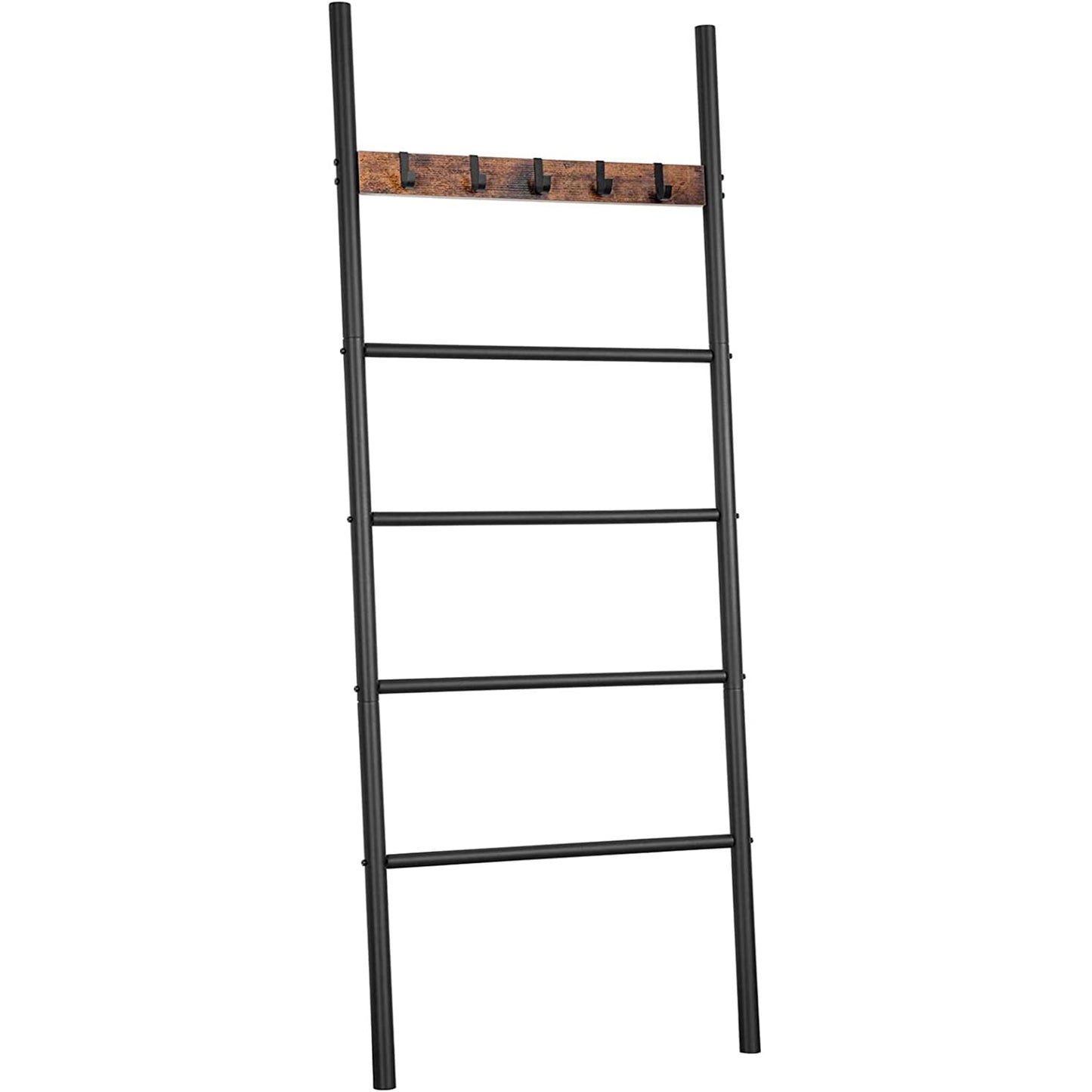 HOOBRO Towel Ladder, Blanket Ladder, Leaning Ladder Rack, Bathroom Towel Rack, with 5 Crossbars and 5 Hooks, Strong Storage Function, Metal Frame