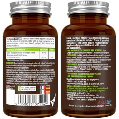 Astaxanthin Complex, 42mg Microalgae Complex Oil Providing 4mg H. Pluvialis Astaxanthin, 90 Vegan Softgels, by Igennus