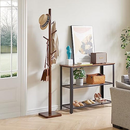 YMYNY Coat Rack Stand with Square Base, Wooden Coat Tree, Hall Tree Free Standing with 8 Hooks, Clothes Stand for Coats, Hat, Handbag, Umbrella, for Office, Hallway, 29 x 29 x 176CM Brown HCR002H