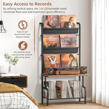 Bikoney Vinyl Record Storage Cabinet - Turntable Stand with Record Holder, Vinyl Wall Mount for up to 300 Albums, Display Shelf Bigger Storage