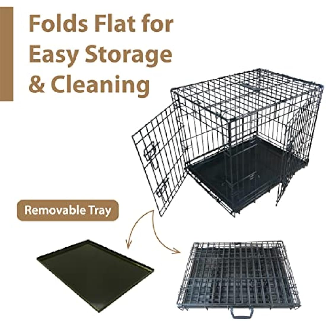 Ellie-Bo Black Deluxe Small 24-inch Folding 2-Door Dog Cage/Crate with Metal Tray and Dog Bed Mat