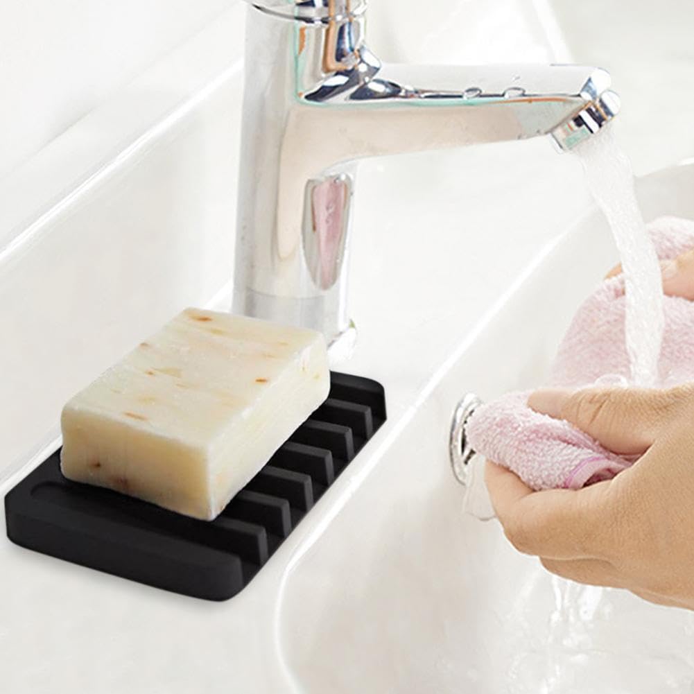 iSeventy9 Soap Dish Silicone Self Drain Non-Slip Flexible Soap Storage Soap Drainer for Bathroom Kitchen Toilet - Black
