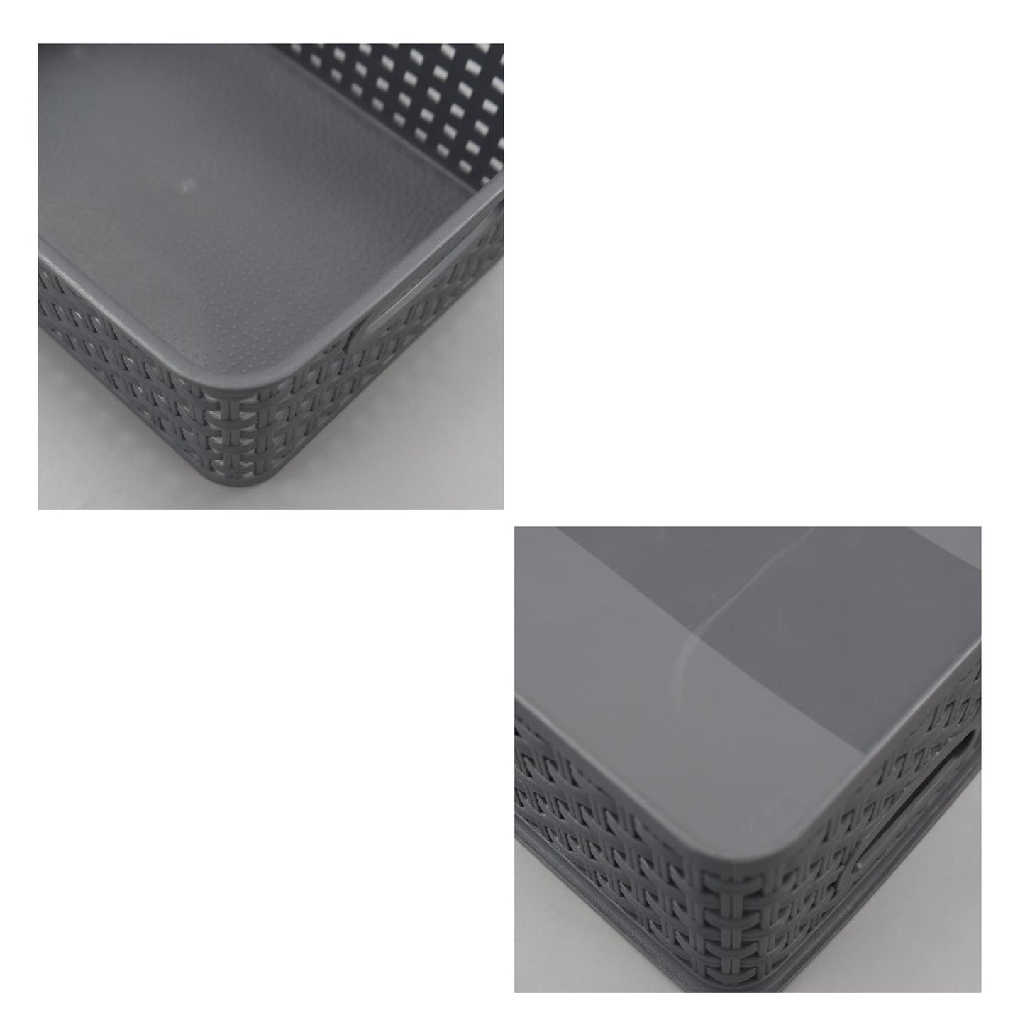 Gloreen 6 Packs Desktop Storage Basket, Small Plastic Weave Baskets, Grey