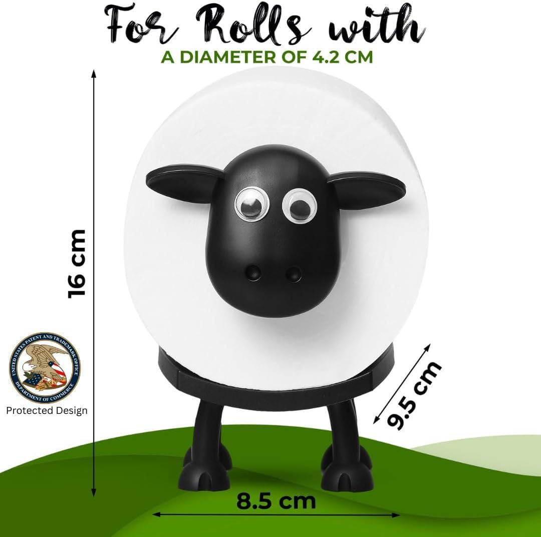 6-Pack Sheep Toilet Roll Holder - Funny Toilet Paper Holder Free Standing Bathroom Set - 3D Printed Black Sheep Loo Roll Holder