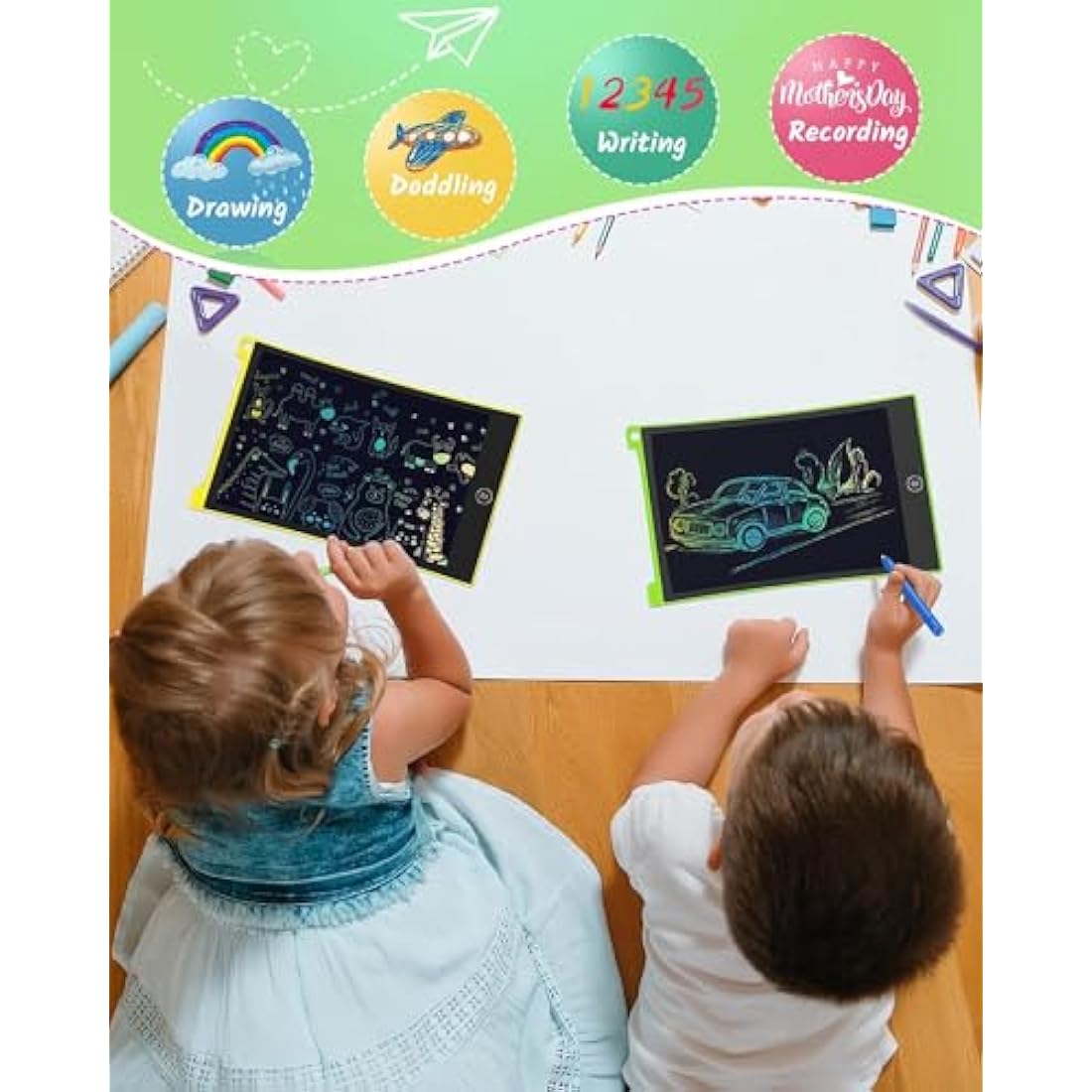 TECJOE 2 Pack LCD Writing Tablet, 8.5 Inch Colorful Doodle Board Drawing Tablet for Kids, Erasable Reusable Writing Drawing Pad, Learning Toys Gifts for 3 4 5 6 Years Old Boys and Girls Toddlers