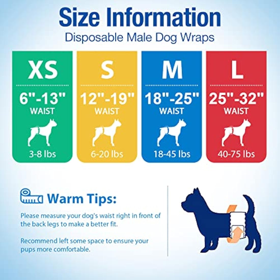 Pet Soft Dog Nappies Male-Disposable Male Dog Wraps 50 Counts, Super Absorbent Puppy Dog Diapers Incontinence Nappy Wraps with Wetness Indicator (L-50 Count)