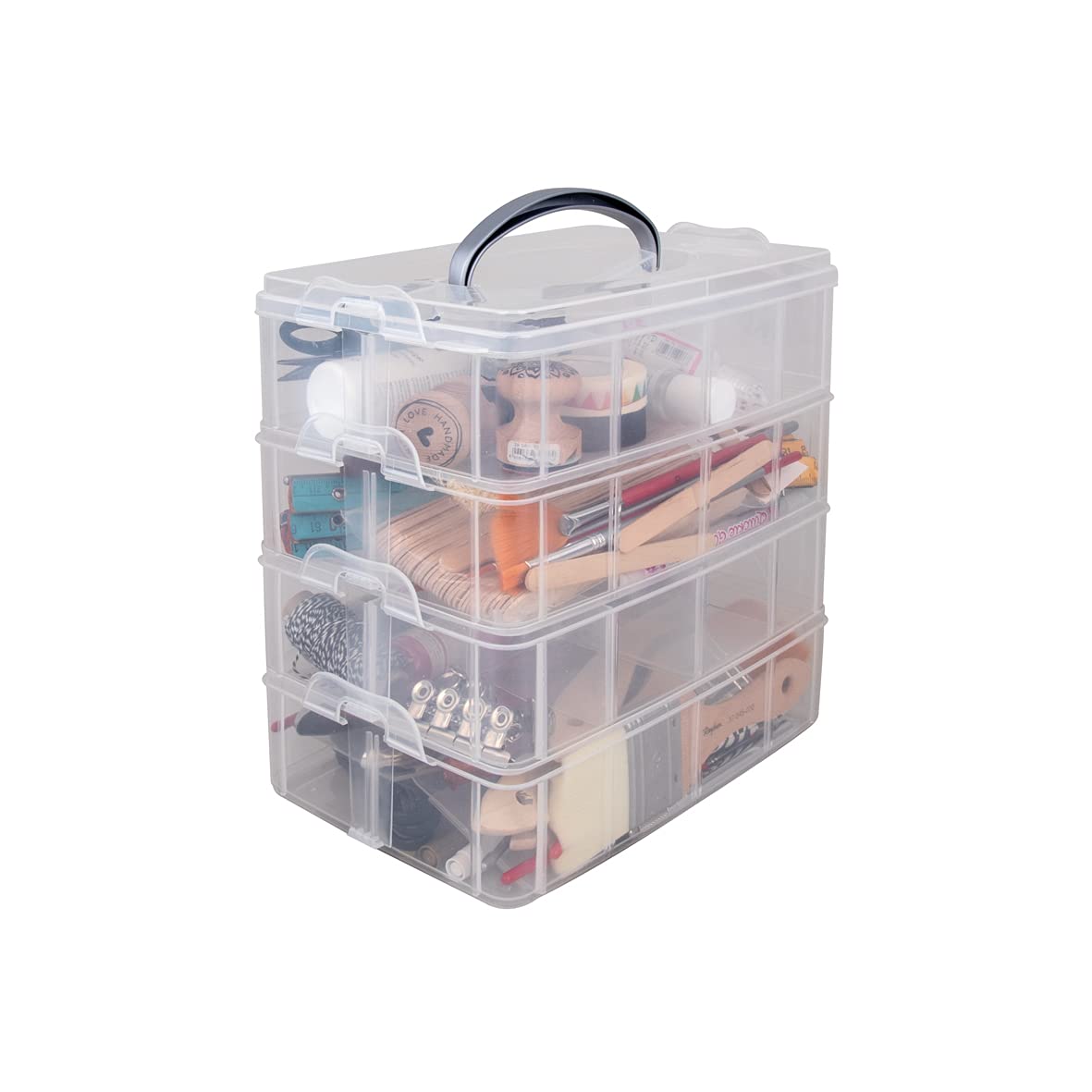 RAYHER Sorting Box with Carry Handle, 13 Compartment Storage Box , Transparent, 23.1x15.6x18.5cm