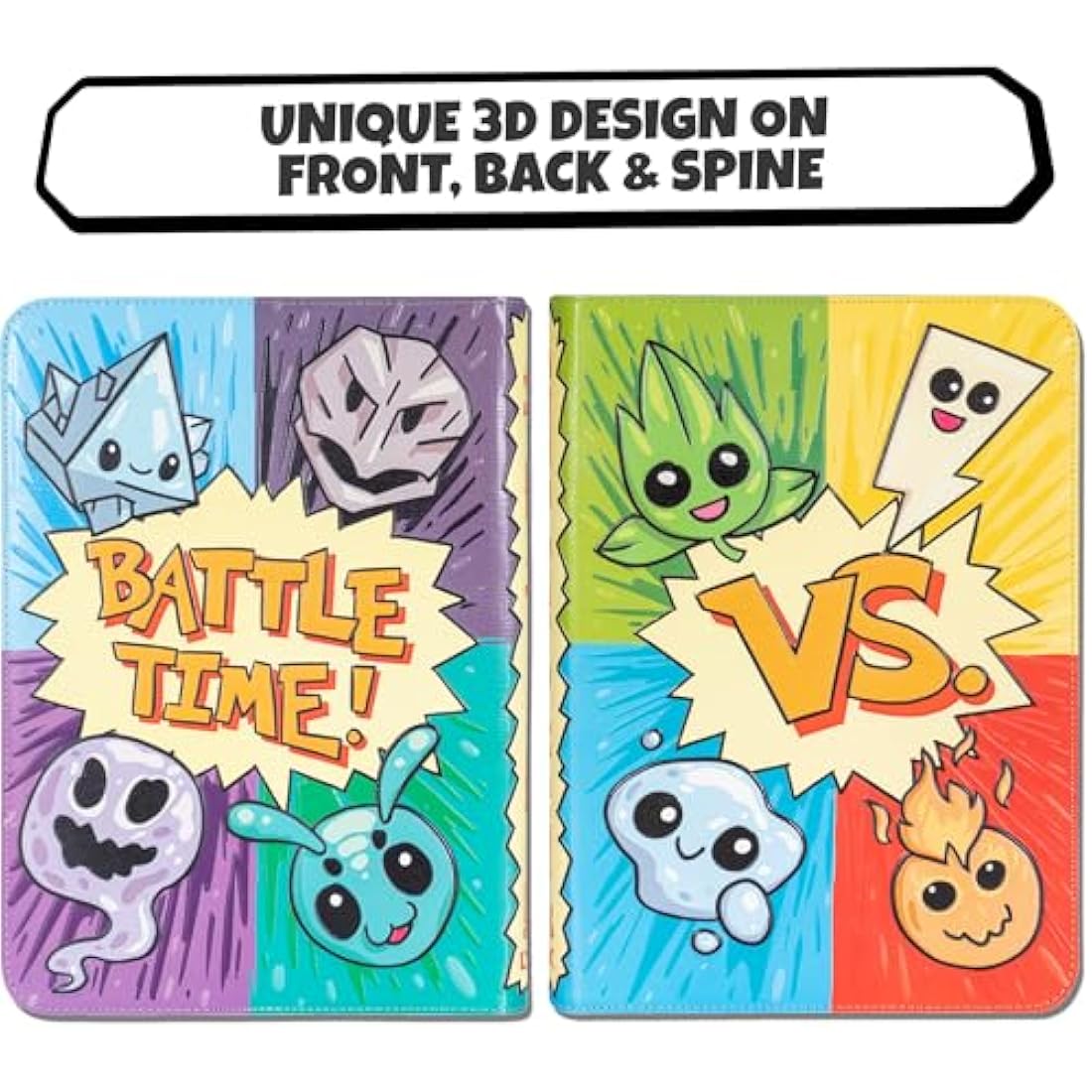 3D Card Binder for Pokemon - Stunning 3D Raised Pk Types Design in PU Leather with Zipper - Includes 9 Pocket Pages for 360 Cards. Great Sleeve Album/TCG Holder/Trading Card Collection Book Gift.