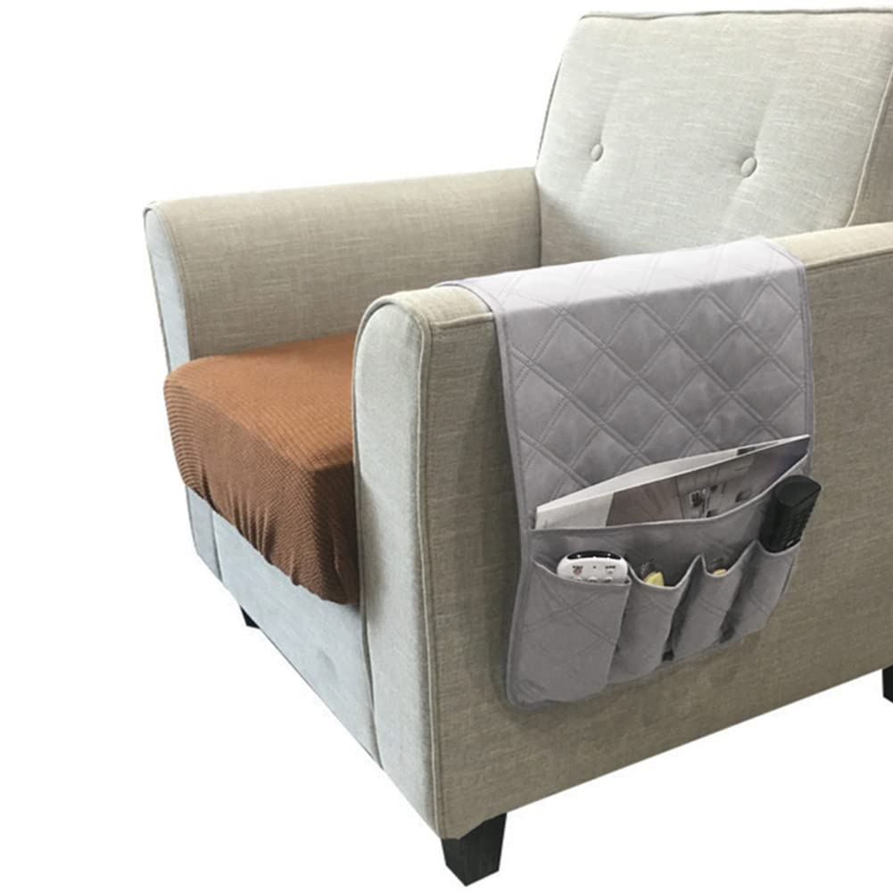 Anti-Slip Sofa Armrest Organiser Caddy Couch Armchair Pocket Organizer Remote Control Holder 5 Pockets Sofa Hanging Storage Bag for Magazine, Books
