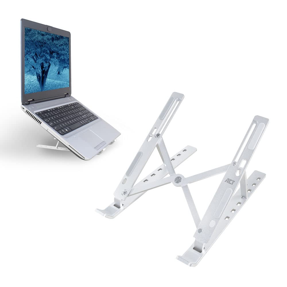ACT Aluminium Foldable Laptop Stand for Desk (V-Shape), Ergonomic Laptop Riser up to 15.6”, Adjustable Height 6 Positions