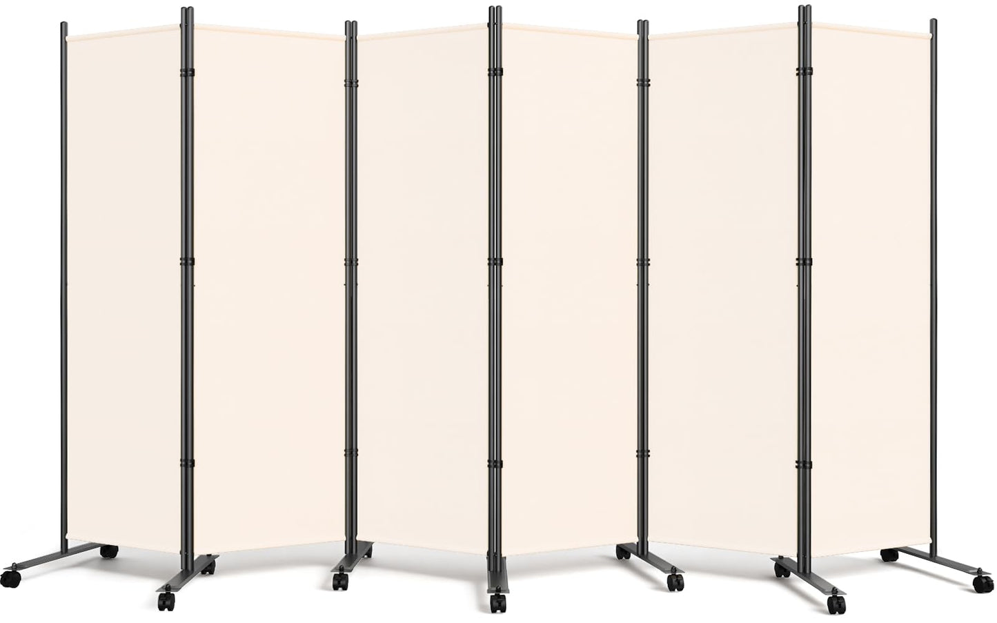 6 Panel Room Divider 183CM Folding Privacy Screens with Lockable Wheels