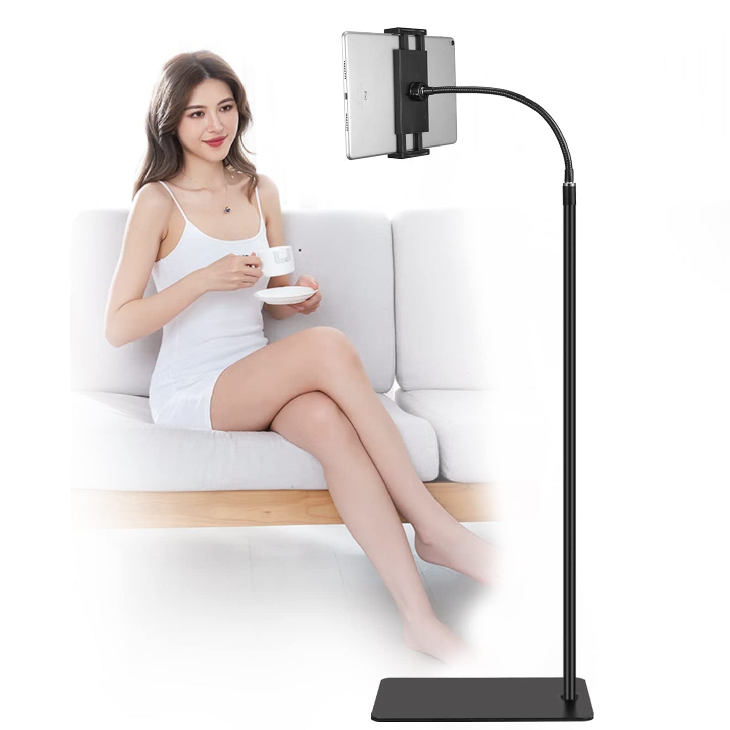 tablet Floor Stand with Double Weight Base 360-degree Rotatable Metal Holder for iPad Mini Air Pro, All Cell Phones iPhone & tablet, 4.5-12.9-inch