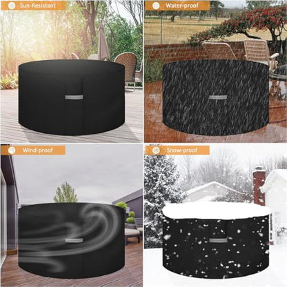 Dokon Garden Furniture Covers Waterproof Heavy Duty 600D Oxford Fabric Garden Table Cover with Air Vent Windproof Anti-UV Outdoor Table and Chairs Covers, Patio Set Cover Round Ø128x71cm - Black