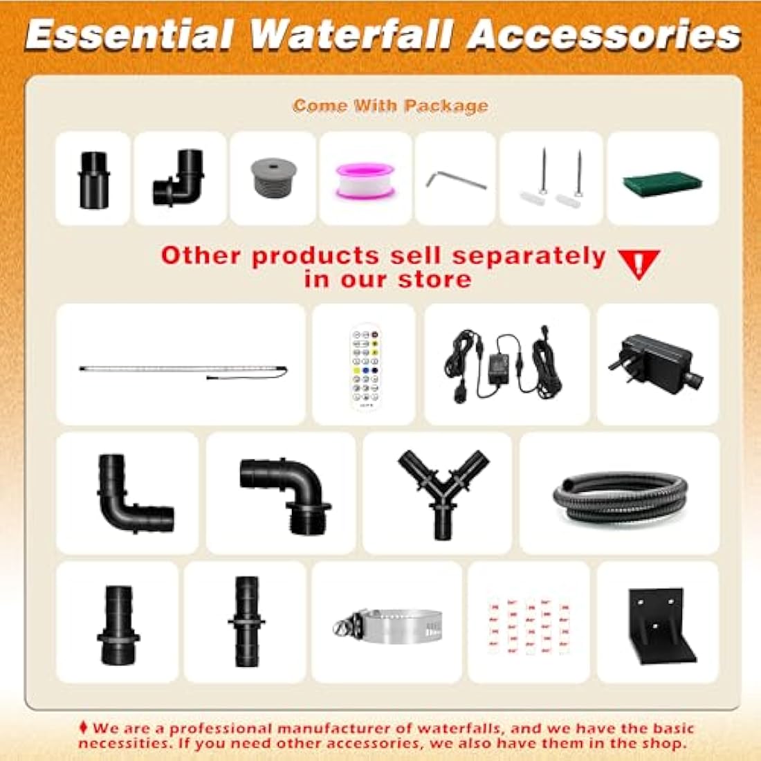 LONGRUNNEW Pond Waterfall Blade Kit, 60cm Stainless Steel Pool Fountain with Accessories, Width 31cm Spillway Water Feature Waterfall Cascade for Garden Patio Pond Decoration