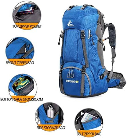 Bseash 60L Waterproof Hiking Camping Backpack with Rain Cover, Lightweight Outdoor Sport Travel Daypack Rucksack for Climbing Skiing