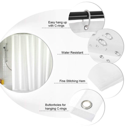 KAV Polyester Soft fabric Shower Curtain Mould and Mildew Resistant Solid White and Snow White Matching Hooks - Machine Washable 71x71 Inch