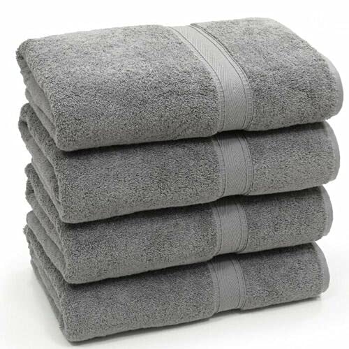 Nausha Pack of 4 Bath Towels 100% Egyptian Cotton Towels Set Super Soft and Highly Absorbent Towels 500 GSM (Silver)