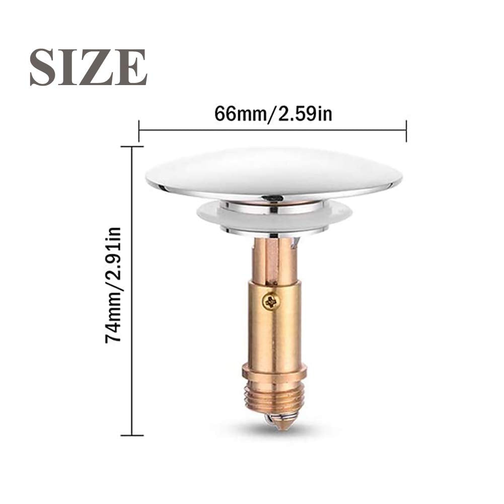 Pop Up Click Clack Sprung Plug Stopper,Bathroom Basin Sink Drain Plug Stopper,Waste Push Button Brass Slotted Plug for Washbasin Bathroom 1pcs
