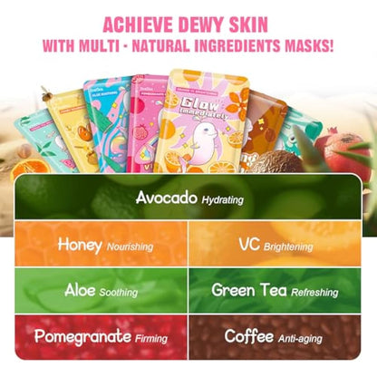 ZealSea Sheet Mask Face Mask Skin Care (Pack of 28) Beauty Facial Mask Kids Spa Face Mask Birthday Party Gifts Women, kids Girls Skincare - Hydrate, Brighten, Moisturize,Soothe for All Skin Types