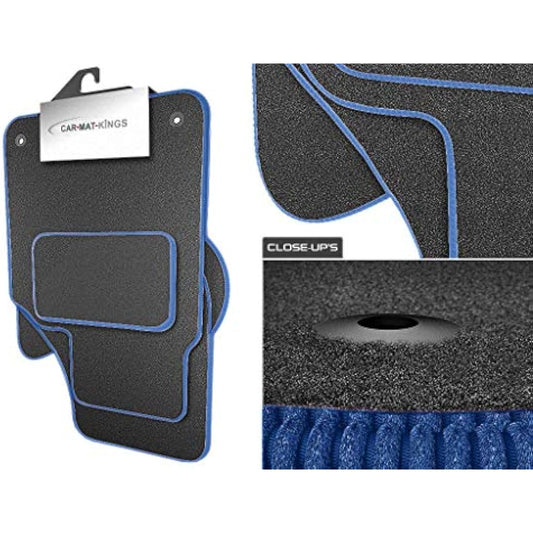 (D9:CT65) 4 Piece Ford (2011-2018) Fiesta (MK7) Vehicle Specific Car Mat Set Grey Carpet Blue Trim