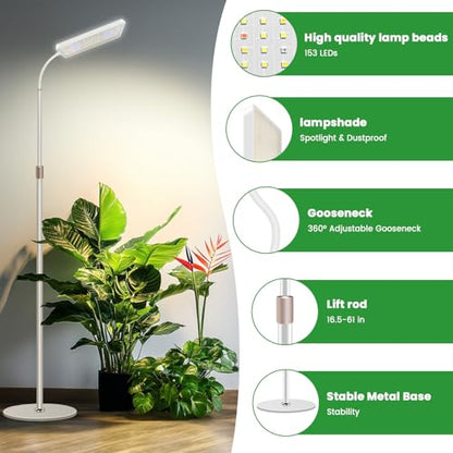 Wiaxulay Floor Grow Lights for Indoor Plants, 153 LED Full Spectrum Plant Light with Stand Adjustable Height, Halo Plant Grow Light with 4/8/12/16H