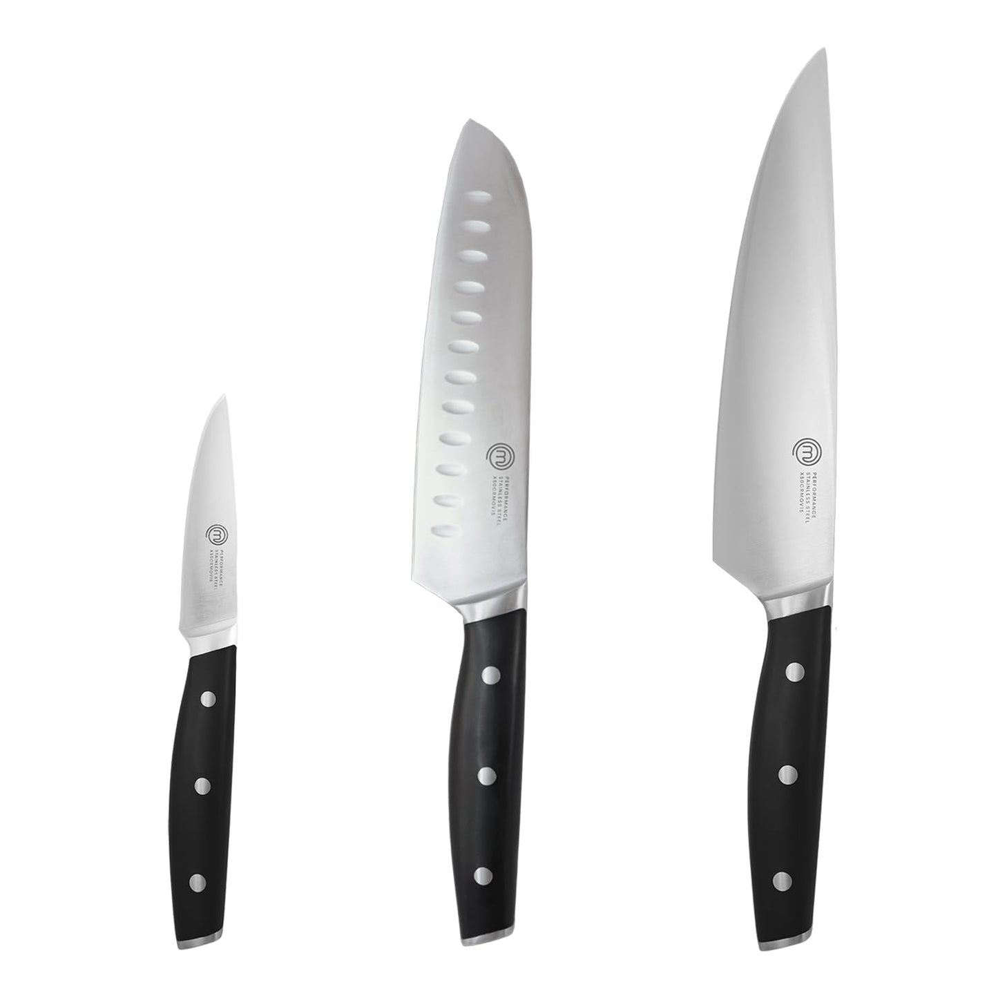 MasterChef Chef Knife Set of 3 Professional Quality Kitchen Knives (Chef, Santoku & Paring) for Precision Home Cooking, High Carbon Stainless Steel