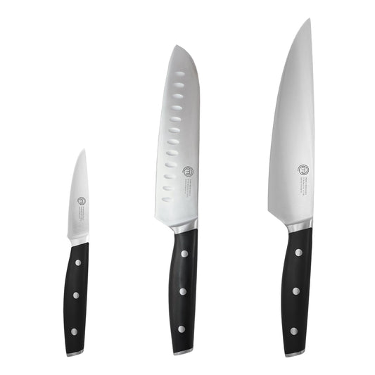 MasterChef Chef Knife Set of 3 Professional Quality Kitchen Knives (Chef, Santoku & Paring) for Precision Home Cooking, High Carbon Stainless Steel
