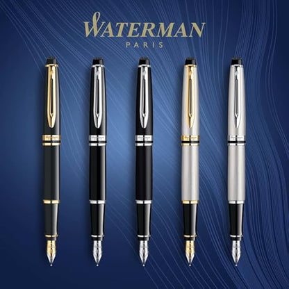 Waterman Expert Fountain Pen | Stainless Steel with 23k Gold Trim | Medium Nib | Gift Box