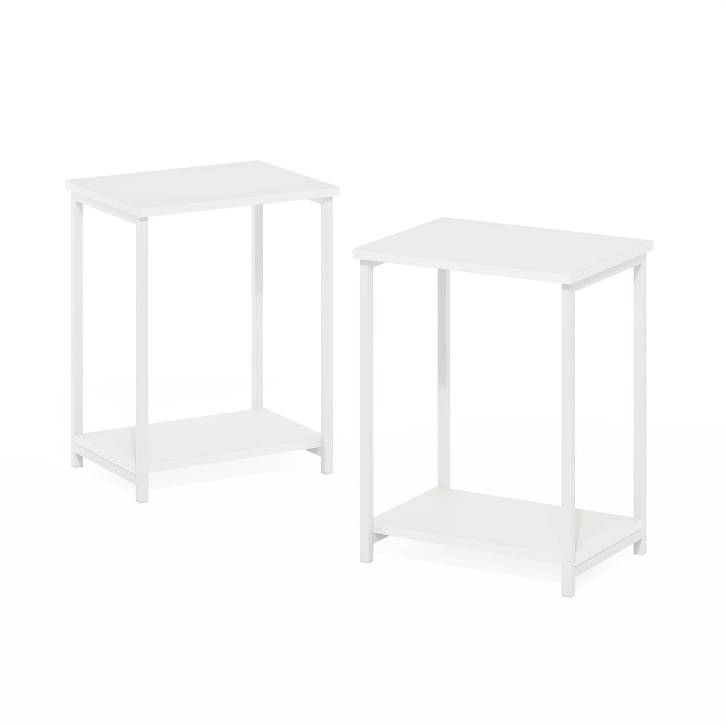 Furinno SIMPLISTIC Side Table Set of 2, 2-Tier Metal Frame End Table with Open Shelf, Night Stand, Bedside Table, for Living Room, Bedroom, White