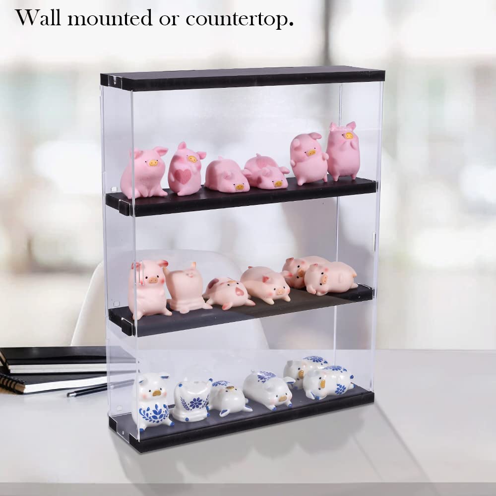Nynelly 3 Shelf Clear Acrylic Display Case with Door - Wall Display Shelf for Models, Figures, Funko Pop, Pop Mart, Labubu, Sonny Angel, Smiski