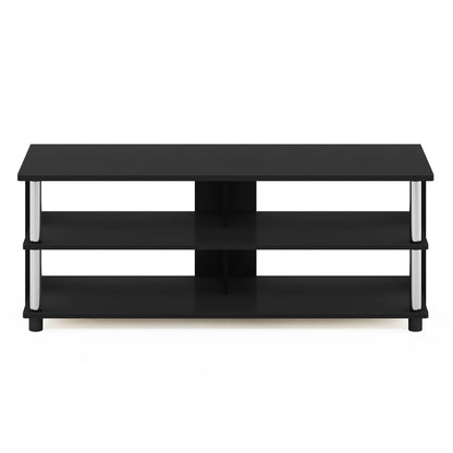 Furinno SULLY TV Stand, 3-Tier Entertainment Center, TV Console for TV up to 48 Inch, for Living Room, Bedroom, Americano/Stainless Steel Tubes