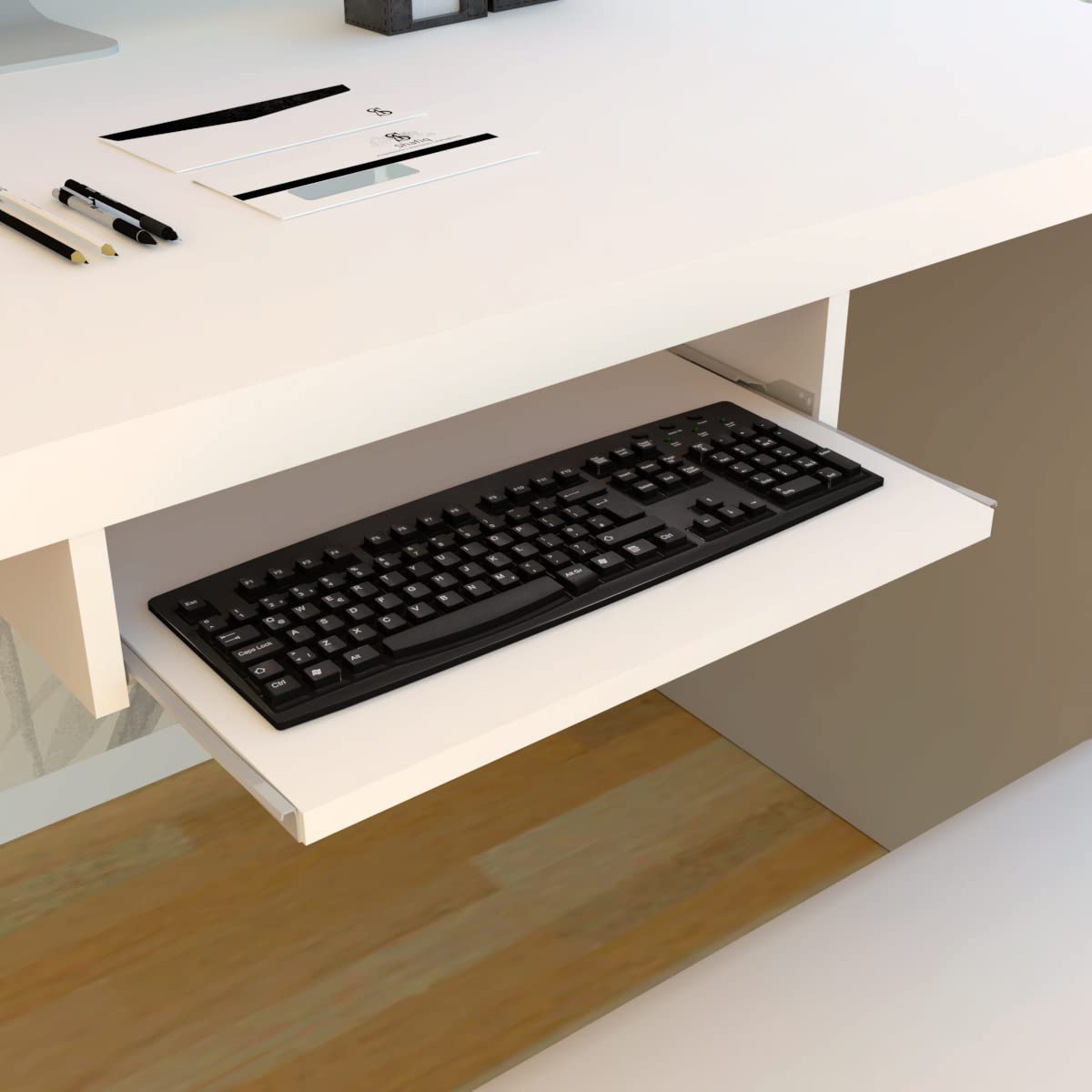 Henor Keyboard Holder Removable Tray Wood 55 x 31 x 11 cm Under Desk Under Table White