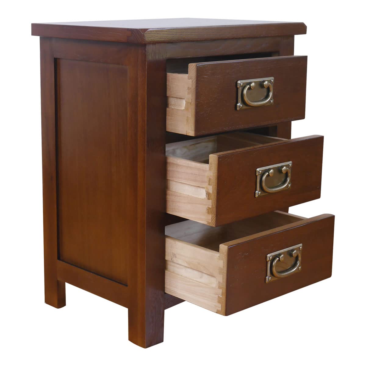Aurotrice OAK Bedside Table 3 Drawers, Walnut NC Paint Cabinet, OAK Internals W:42 D:32 H:56 CM