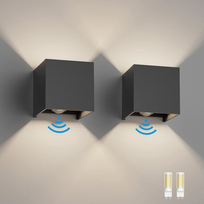 Klighten 2PCS Outdoor Wall Light with Motion Sensor, Waterproof IP54 Outside Wall Lamps with Sensor, Adjustable Beam Angle, Natural White 4000K, Dark