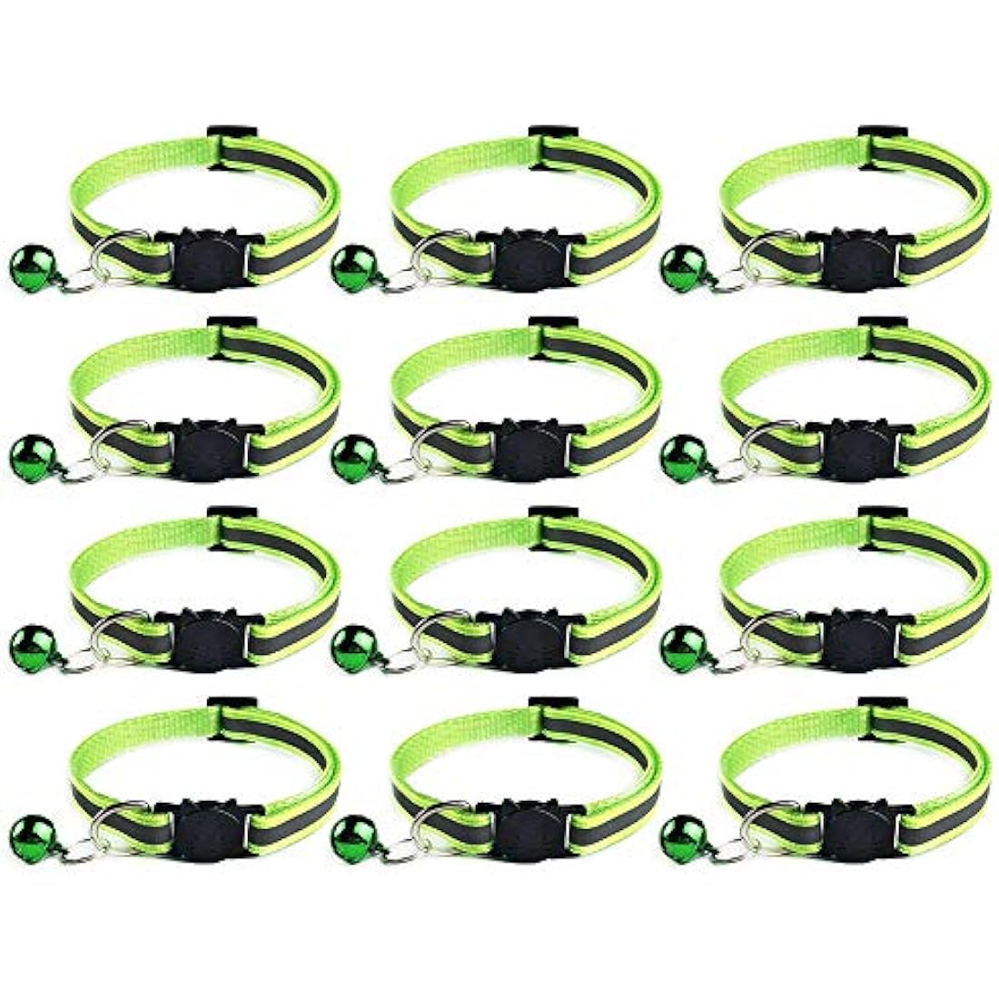Tafeiya 12x Reflective Design Adjustable Cat Collars More Safety Quick Release Safety Buckle with Bell (Fluorescent Green)