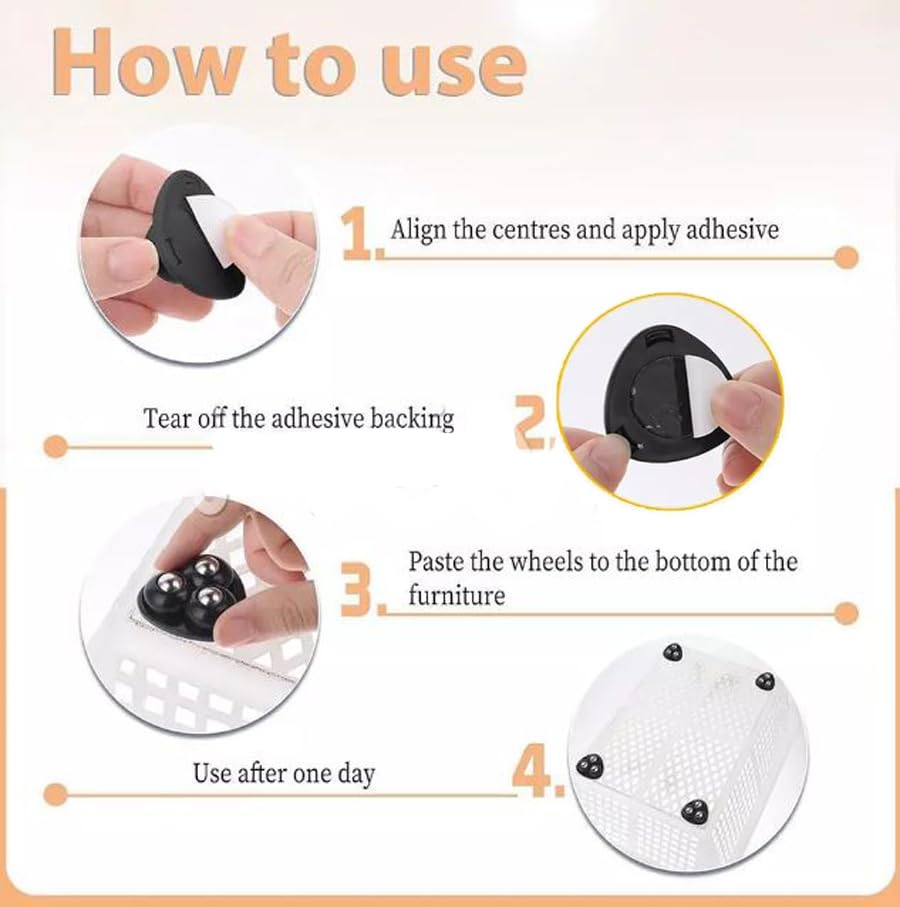 Buy-Simplicity® 4pcs Self Adhesive Mini Caster Wheel 360° Rotation, Mini Appliance Wheels Stick On