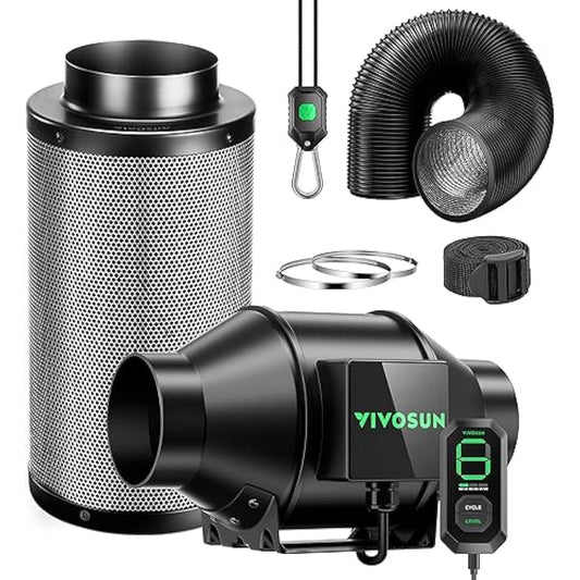 Vivosun PRO G4 Smart Air Filtration Set, 10 cm AeroZesh G4 Duct Fan with GrowHub E42A, Carbon Filter & Air Duct, Ventilation System for Grow Tent, Hydroponics