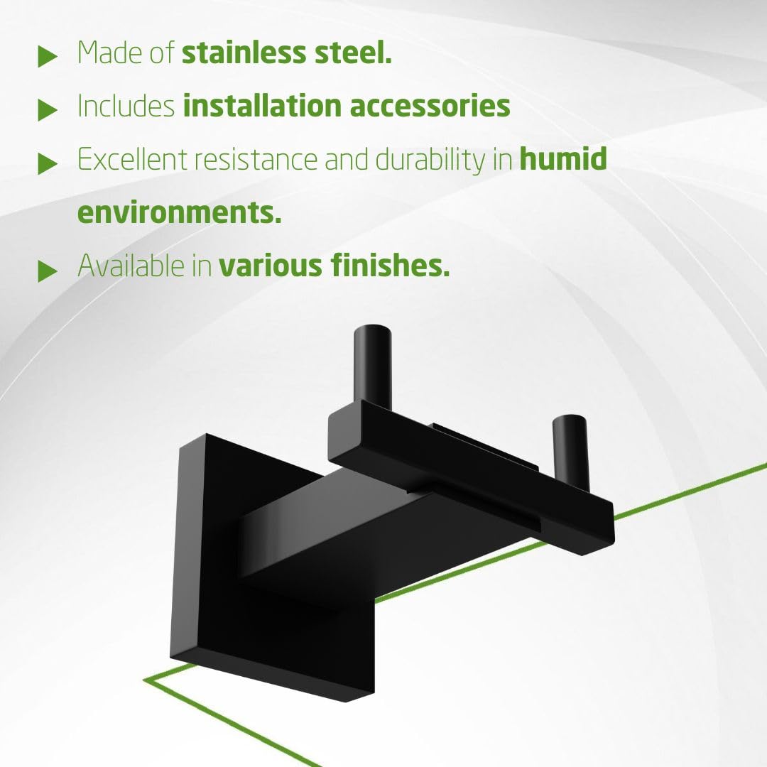 Amig - Bathroom Towel Hook Mod. Isla-5 | Wall-Mounted Towel Hook Screws Included | 73 x 73 x 50 mm | Stainless Steel | Matt Black