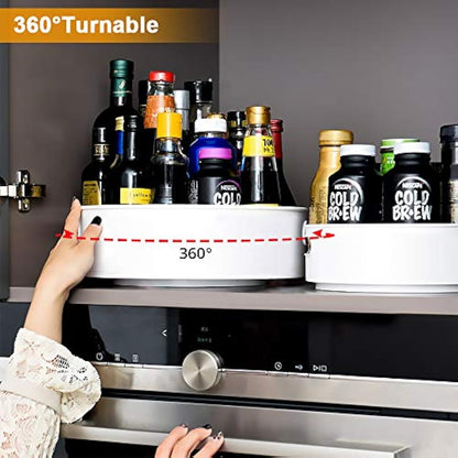 Semlos 2 Packs Lazy Susan Turntable Cupboard Organizers, Multi-Functional Spice Rack for Kitchen Storage, Revolving Condiment Holders, Non-Slip Storage Racks 9", Grey White