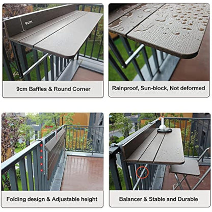 Gdmokle Balcony Hanging Table, Balcony Folding Table, Railing, Hanging Table with 5 Way Height Adjustable, Foldable Balcony Table for Patio Garden, Aluminium Profile Table (60x37 cm/23.6x14.6 inches)