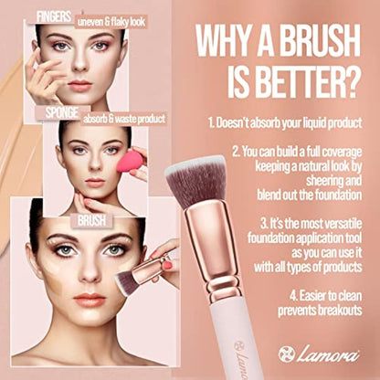 Make Up Brush Foundation Kabuki Flat Top - Perfect For Blending Liquid, Cream or Flawless Powder Cosmetics - Buffing, Stippling, Concealer - Premium Quality Synthetic Dense Bristles!