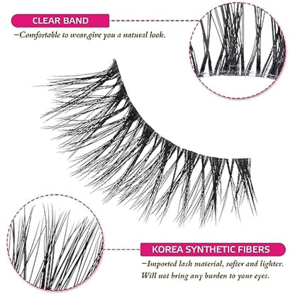 DYAFIN Natural Eyelashes 100% Handmade Lashes Reusable Soft False Eyelashes Lightweight Eye Lashes with Clear Band 3D Fake Eyelashes Long Wispy Eyelashes C Curl Lashes 8 Pairs
