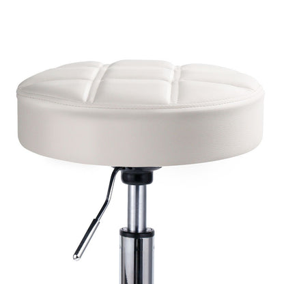 Round Swivel Beauty Stool Adjustable PU Leather Seat White / Φ14"