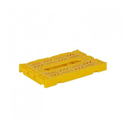 AYKASA Folding Crate, Sturdy Folding Box, Plastic, Stackable, Yellow, Mini 27 x 17 x 11 cm