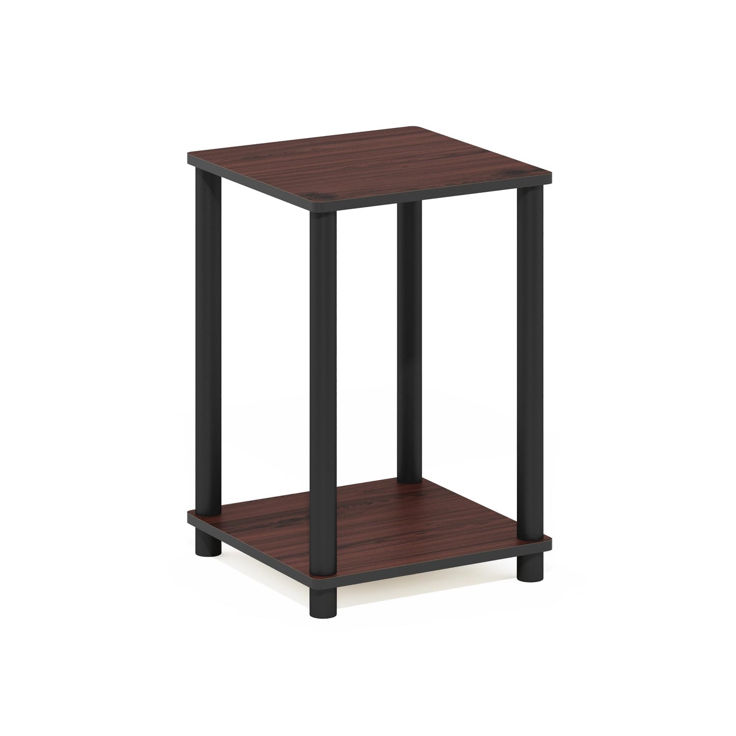 Furinno TURN-N-TUBE Side Table, 2-Tier End Table with Open Shelf, Toolless Night Stand, Bedside Table, for Living Room, Bedroom, Dark Cherry
