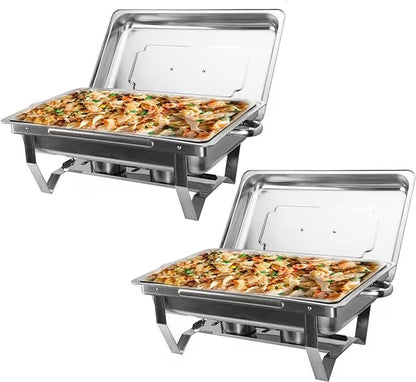 WILPREP Chafing Dish Buffet Set of 2, Rectangle Stainless Steel Food Warmer Kit with Lids Food Pans Bain Maries and Fuel Holders, 9L Buffet Serving