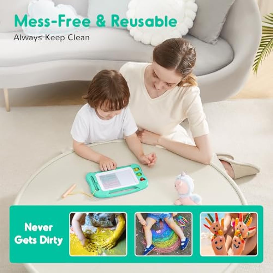 SGILE Magnetic Drawing Board for Kids, Colorful Erasable Doodle Board with Magnet Pen, Painting Sketch Pad with Three Stamps, Travel Toy, Birthday Gift, Educational Learning Toy for Toddlers, Green